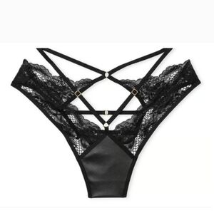 Victoria's secret very sexy fishnet faux leather Brazilian panty LARGE BLACK